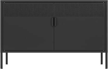 Washsemba 2 Door Storage Sideboard, Metal Storage Cabinet with 2 Adjustable Shelf,Multipurpose Metal Accent Cabinet for Office Home,Music Studio (Black, 25''H)