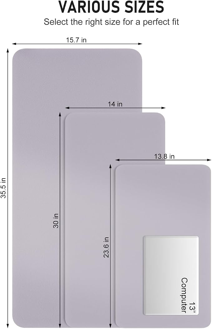 Desk Pad, 23.6" x 13.8" PU Leather Non-Slip Desk Mat Large Mouse Pad for Desktop, Waterproof Laptop Computer Writing Mat for Office, Home, Work, Gaming, Gray Pink