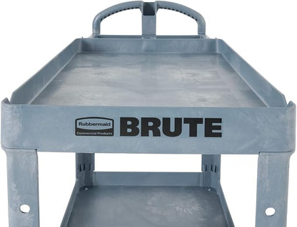 Rubbermaid Commercial Products BRUTE Heavy Duty 2-Shelf Utility/Service Cart, Medium, Lipped Shelves, Ergonomic Handle, 500 lbs. Capacity, Gray, for Warehouse/Garage/Cleaning/Maintenance/Stadiums