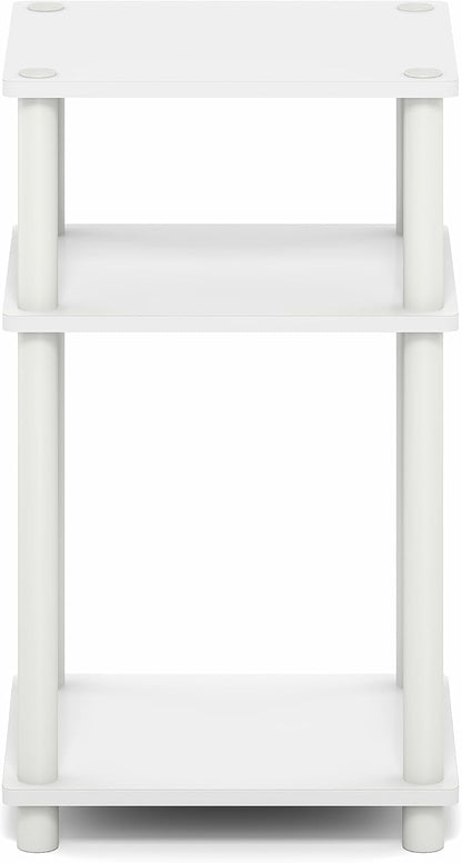Furinno Turn-N-Tube Side Table, 3-Tier End Table with Open Shelf, Toolless Assembly Night Stand, Bedside Table, for Living Room, Bedroom, White