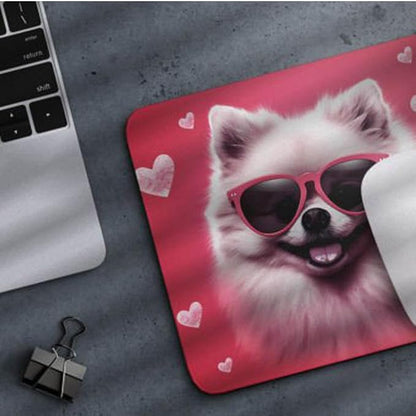 Pink Mousepad Glamour Dog Pomeranian Mouse Pad for Home Office Gaming Working Desk Computer Desktop Accessories Non-Slip Rubber Mousepad for Dog Lovers