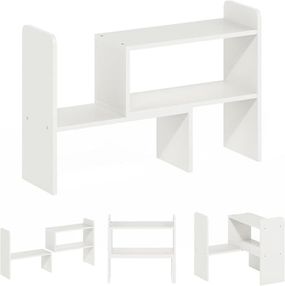 Furinno Classic Desk Organizers and Hutch, Open Shelf Expandable Office Organization, Adjustable Desk Top Display Book Shelf, for Paper, Office Supplies, White