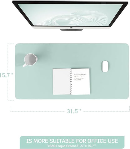 YSAGi Non-Slip Leather Desk Pad, Waterproof Laptop Computer Desk Keyboard Mat, Table Protector Blotter Mat, Large Mouse Pad for Office/Work/Home/Decor(Mint Green, 31.5" x 15.7")