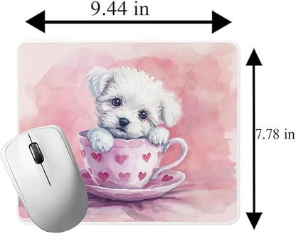 TUBBIE Basic Mousepad Puppy in Tea Cup Mouse Pad Desktop Laptop Computer Accessories Home Office Gaming Work Desk Computer Non-Slip Rubber Gift for Dogs Lover Mousepad Coffee or Tea (Bichon Frise)