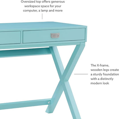 Linon Home Décor Jaycee Blue Writing Desk, 20"D x 44"W x 30"H, Blue