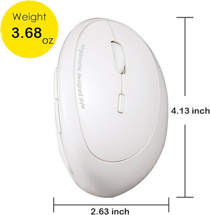SANWA 2.4G Wireless Ergonomic Mouse White, Vertical Optical Ergo Mouse Small Hands, Cordless Mice for Wrist Pain, 800/1200/1600 DPI, 5 Buttons, Compatible Mac, Windows, PC, Desktop