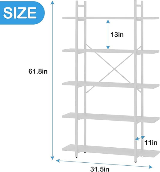 Bookshelf 5 Tiers White Wooden Storage Shelf,Modern Open Display Storage Bookcase Book Organizer,Metal Bookshelf Standing Storage Shelf Tall Shelving Units for Home Office Study