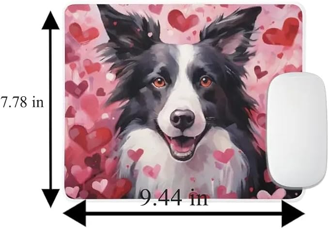 Border Collie Mouse Pad Dog with Red Hearts Pattern Non-Slip Rubber Mouse Pad Puppy in Love Mouse Pad for Home Office Work Desk Computer Desktop Laptop for Dog Lovers