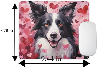 Border Collie Mouse Pad Dog with Red Hearts Pattern Non-Slip Rubber Mouse Pad Puppy in Love Mouse Pad for Home Office Work Desk Computer Desktop Laptop for Dog Lovers