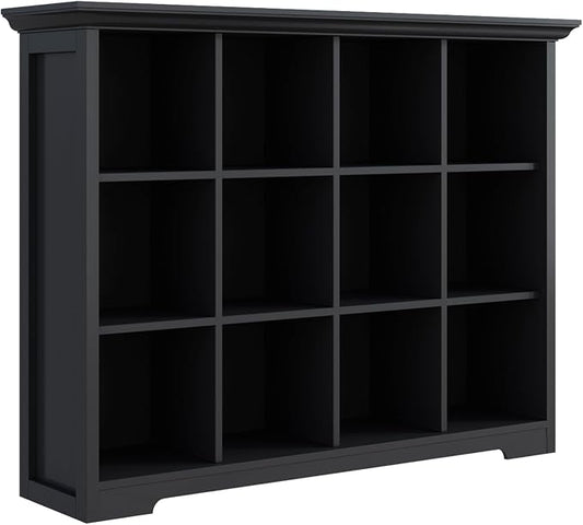 OSCHF Cube Storage Bookcase with Base - Wooden 3 Tiers Floor Standing Open Shelf Cabinet for Home and Office, 12-Cube Lattice Bookshelf, Black