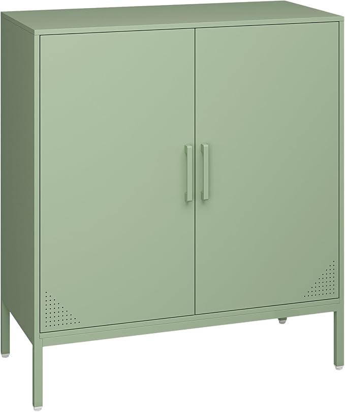 Metal Storage Cabinet,Storage Locker Cabinet with Shelves 2 Door Lockable Cabinet Green Locking Tool File Cabinet Sideboard for Office, Garage, Bathroom