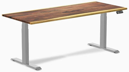 Desky Dual Hardwood Sit Stand Desk - 72x30 Electric Standing Desk - Dual Motor, 3 Stage Adjustable Height Desk - Solid Wood Standing Desk - Whole-Piece Top in Real Saman Wood