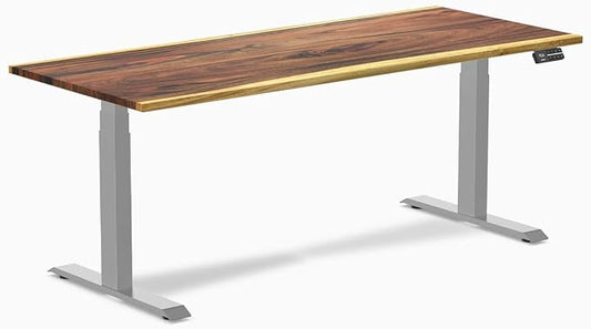 Desky Dual Hardwood Sit Stand Desk - 72x30 Electric Standing Desk - Dual Motor, 3 Stage Adjustable Height Desk - Solid Wood Standing Desk - Whole-Piece Top in Real Saman Wood