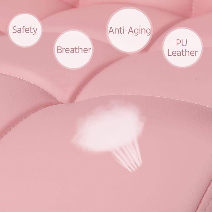 Topeakmart Office Chair Height Adjustable Mid Back PU Leather 360° Swivel Large Seat Stylish Office Chair Pink