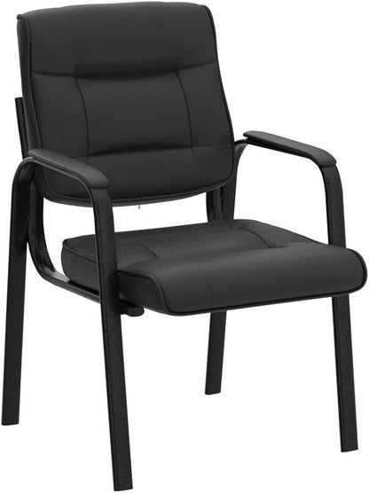 ZenStyle Set of 2 Office Reception Guest Chair No Wheels, Executive Side Chair with Bonded Leather and Black Metal Frame for Waiting Room, Conference Room, Reception Meeting, Lobby