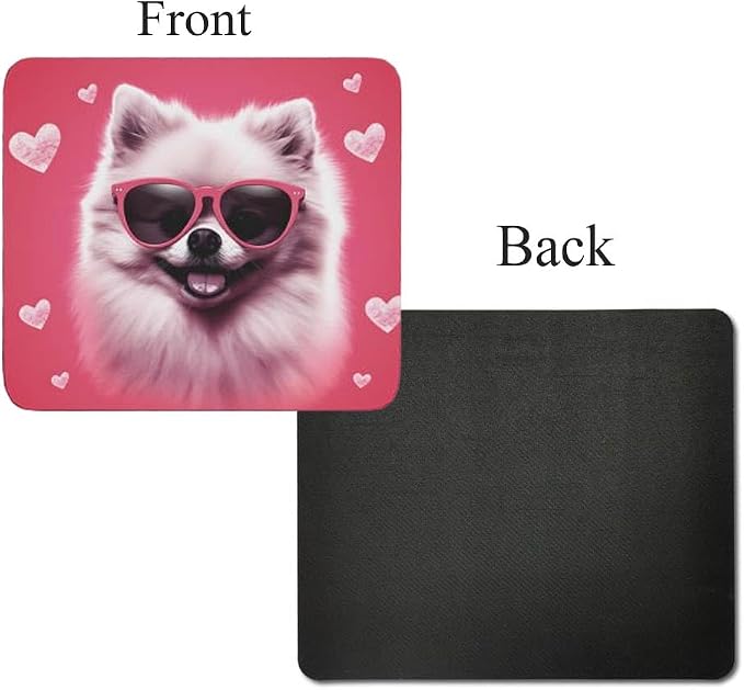 Pink Mousepad Glamour Dog Pomeranian Mouse Pad for Home Office Gaming Working Desk Computer Desktop Accessories Non-Slip Rubber Mousepad for Dog Lovers