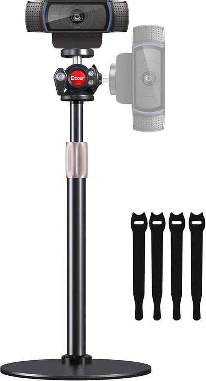Webcam Tripod Stand for Desk, Newly Upgraded Small Base & 360° Ballhead & Height Adjustable, Ideal for Logitech Webcam C922 C930e C920 C615 C960 BRIO 4K NexiGo N60, Phone Holder with 1/4" Thread