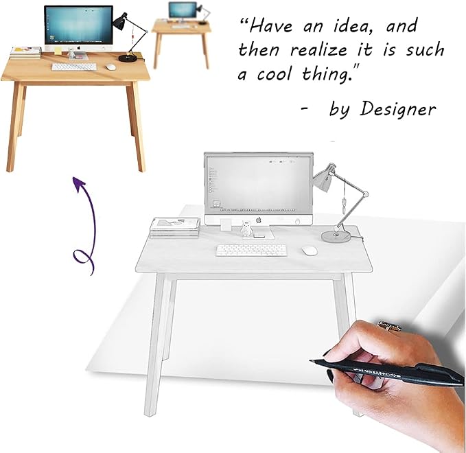 IOTXY Simple Wooden Writing Desk - Modern Minimalist Style PC Laptop Computer Workbench with Solid Wood Legs, 31.5" W Home Office Work Table for TV Stand Music Video Live Broadcast Workstation, Oak