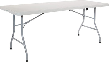 Office Star Resin Rectangle Center-Folding Portable Table for Picnics, Camping, and Tailgating, 6 Feet