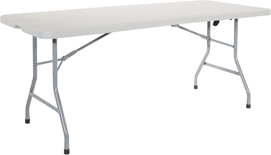 Office Star Resin Rectangle Center-Folding Portable Table for Picnics, Camping, and Tailgating, 6 Feet