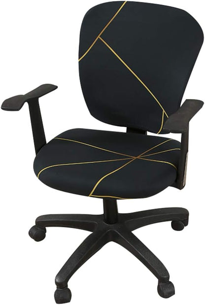 Jinzio Computer Office Chair Cover - Split Protective & Stretchable Cloth Polyester Universal Desk Task Chair Chair Covers Stretch Rotating Chair Slipcover Dark Green Gold