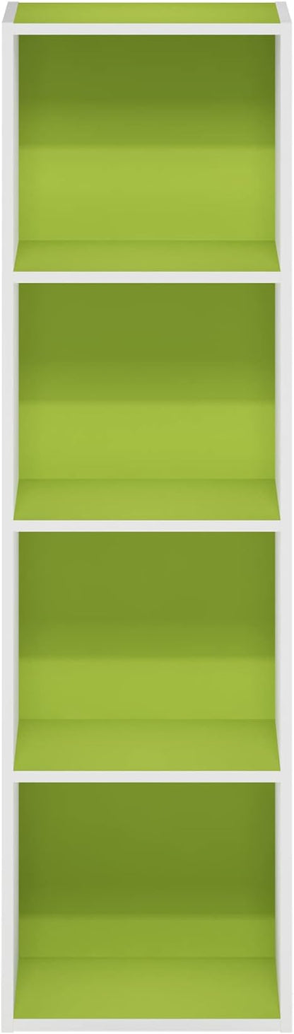 Furinno PASIR Book Shelf, 4-Tier Modern Bookshelf, Open Shelves Bookcase 9 x 12 x 42, Easy Assembly, for Living Room, Bedroom, Home Office, Green/White