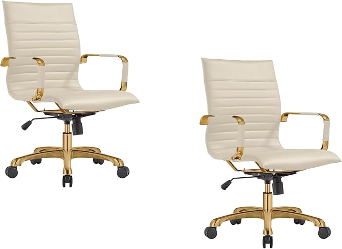 LeisureMod Harris Modern Ergonomic Executive Office Chair, High-Back Leather Conference Desk Chair with Adjustable Height, Tilt Control, 360° Swivel & Gold Frame for Home Office