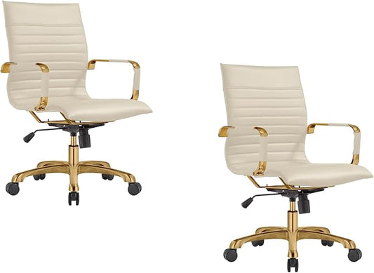 LeisureMod Harris Modern Ergonomic Executive Office Chair, High-Back Leather Conference Desk Chair with Adjustable Height, Tilt Control, 360° Swivel & Gold Frame for Home Office