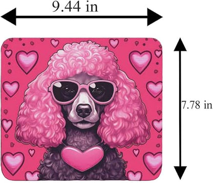 Pink Mousepad Glamour Dog Poodle Mouse Pad for Home Office Gaming Working Desk Computer Desktop Accessories Non-Slip Rubber Mousepad for Dog Lovers