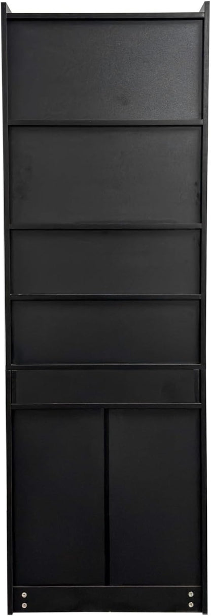 KEIKI Fold-Out Home Office Desks Writing Table with Glass Doors, Drawers, Bookshelf & Storage Shelves, Modern Wooden Convertible Workstation for Work, Study