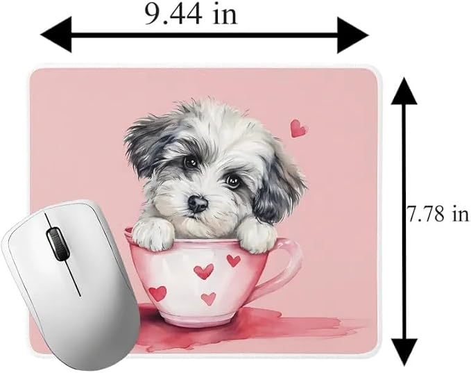 TUBBIE Basic Mousepad Puppy in Tea Cup Mouse Pad Desktop Laptop Computer Accessories Home Office Gaming Work Desk Computer Non-Slip Rubber Gift for Dogs Lover Mousepad Coffee or Tea (Havanese)