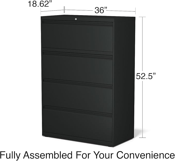 STAPLES Commercial 4-Drawer Lateral File Cabinet, Letter/Legal Size, Lockable, 52.36" H x 36" W x 18.62" D, Black (60925/17454)