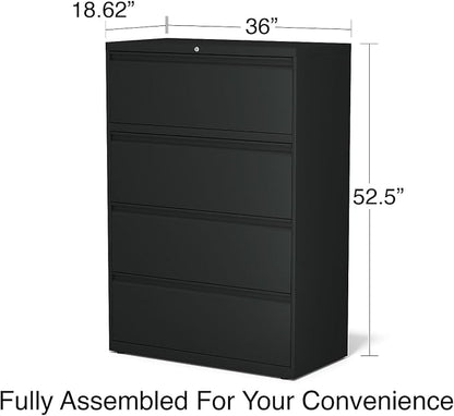 STAPLES Commercial 4-Drawer Lateral File Cabinet, Letter/Legal Size, Lockable, 52.36" H x 36" W x 18.62" D, Black (60925/17454)
