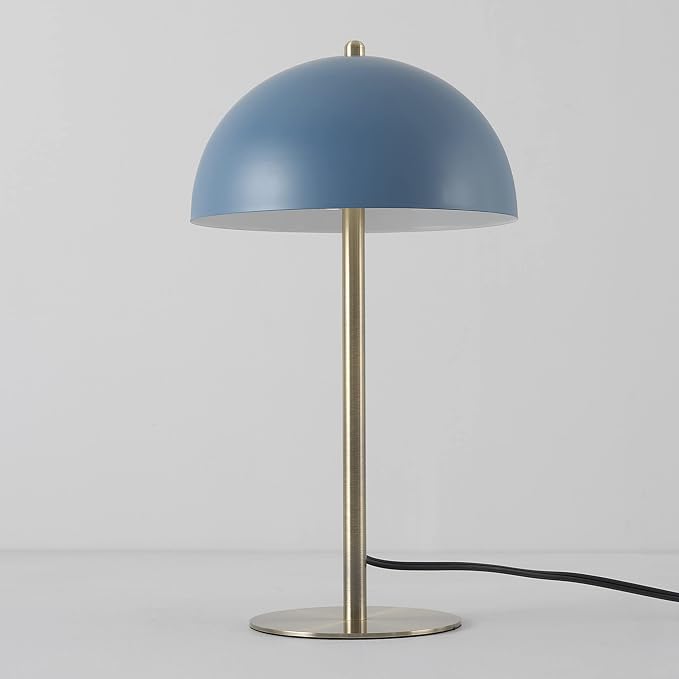 Globe Electric 52942 15" Blue Desk Lamp with Brass Accents, in-Line On/Off Rocker Switch, Ideal for Bedroom, Office Decor, Home Essentials, Reading Light, LED Bulb Compatible
