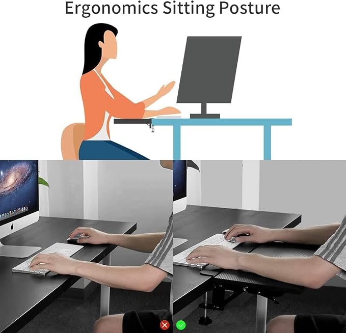 Desk Extender 25.2" x 9.45" Ergonomic Computer Table Extension Arm Support Collapsible Keyboard Tray for Square Tabletop - Carbon Fiber