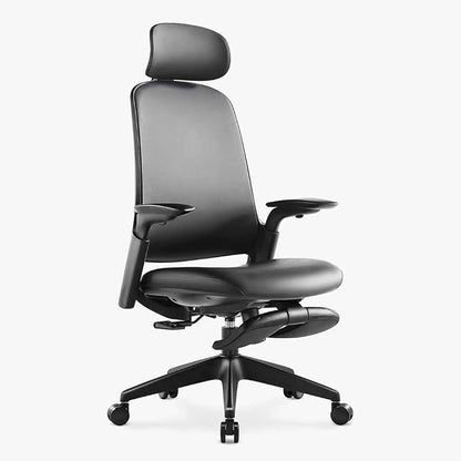 Sunaofe Boss Pro Leather Ergonomic Office Chair with Footrest - Executive Chair, 4D Armrests, Adaptive Lumbar, 125° Recline, 300lb Capacity, 5-Year Warranty Black Frame/Dark Brown