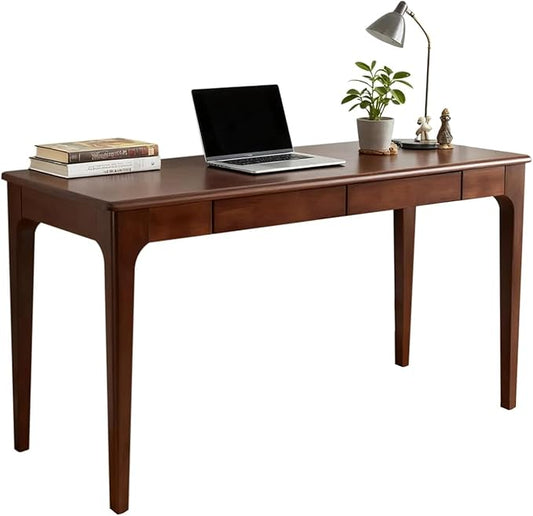 Solid Wooden Desk with Drawers, Small Writing Desk with Drawers for Computer, PC Desk for Work, Study or Gaming, Easy to Assemble