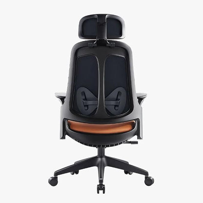 Sunaofe Boss Pro Leather Ergonomic Office Chair with Footrest - Executive Chair, 4D Armrests, Adaptive Lumbar, 125° Recline, 300lb Capacity, 5-Year Warranty Black Frame/Brown