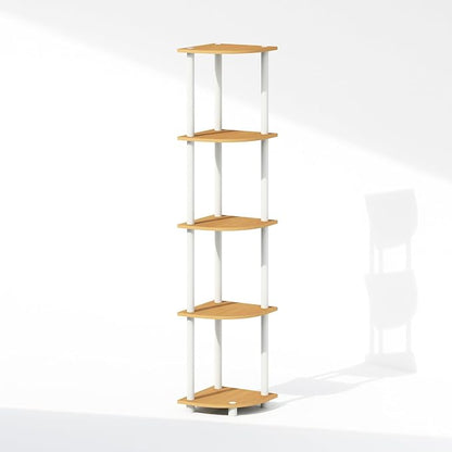 Furinno Turn-N-Tube Storage Shelves, 5-Tier Book Shelf, Corner Shelf, Toolless Open Shelves, for Organization and Storage, Living Room, Home Office, Hallway, Bedroom, Beech