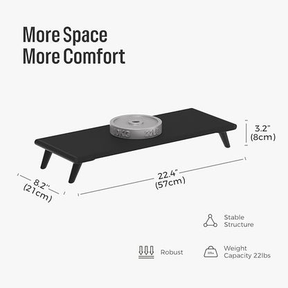 loukin Monitor Stand Riser for Desk, 22.4" x 8.3" Larger Computer Stand for Laptop, PC, Printer, Sturdy Desktop Computer Shelf with Non-Skid Rubber, Home Office (Black)