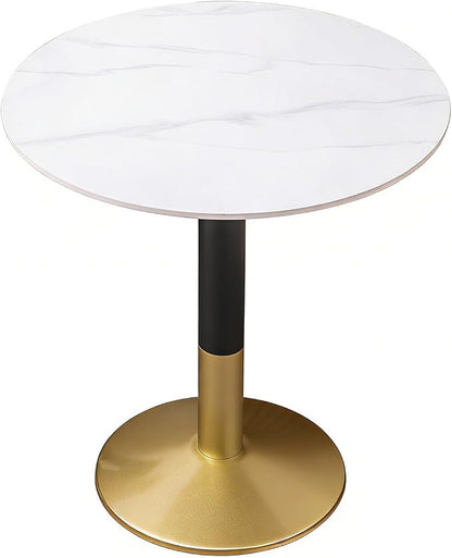 31.5" Round Dining Table, White Sintered Stone Top Kitchen Table with Sturdy Metal Base and Reinforced Support Post, Space-Saving for Home, Apartment, Bistro & Coffee Shop