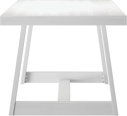 Plank+Beam 72 Inch Farmhouse Dining Table, Solid Wood Rustic Kitchen Table, Large Wooden Rectangular Dinner Table for Dining Room, Home Office, Living Room Furniture, Easy Assembly, White Wirebrush