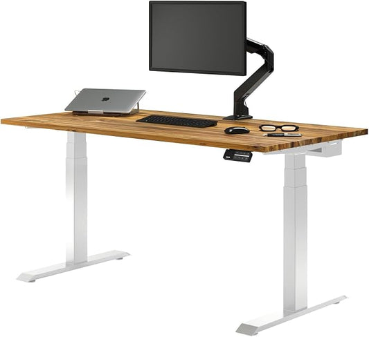 Desky Dual Hardwood Sit Stand Desk - Electric Standing Desk - Dual Motor,3 Stage Adjustable Height Desk - Solid Wood Whole-Piece Top - Standing Desk with Cable Management