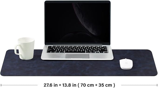 Distressed Leather Desk Mat - Non-Slip PU Desk Pad for Office and Home - Desk Organization and Accessories - Ideal for Large Mouse Pad and Desk Mats on Top of Desks(Navy Blue,27.6"x 13.8")