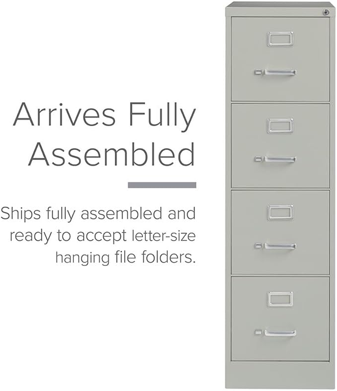 Scranton & Co 25" 4-Drawer Metal Letter Width Vertical Filing Cabinet in Gray, Lockable, Sturdy Steel Construction, Office or Home Use, Durable Letter Size File Storage