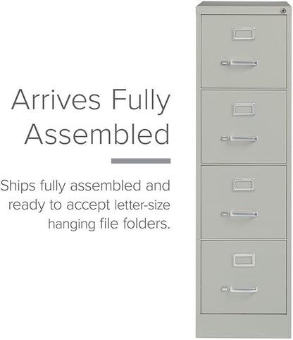 Scranton & Co 25" 4-Drawer Metal Letter Width Vertical Filing Cabinet in Gray, Lockable, Sturdy Steel Construction, Office or Home Use, Durable Letter Size File Storage