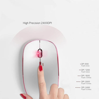 JOYACCESS Wireless Mouse for Laptop - Ultra Thin, Silent, 2400 DPI Portable Optical Mouse for Laptop,Computer,MacBook,Windows, Chromebook, PC (White + Pink)