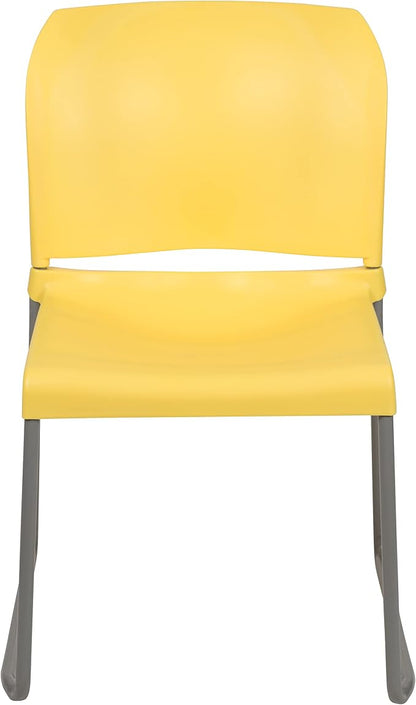 Flash Furniture HERCULES Series 880 lb. Capacity Yellow Full Back Contoured Stack Chair with Gray Powder Coated Sled Base