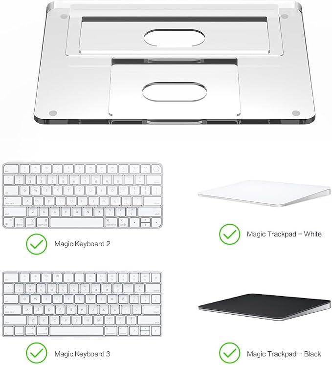 Transparent Stand and Touchpad Tray Pad Compatible with Apple Magic Keyboard 2/3/Trackpad, Comfortable to Relieve Wrist Pain Hand Rest（Don't Included Apple Keyboard & Trackpad (Acrylic)