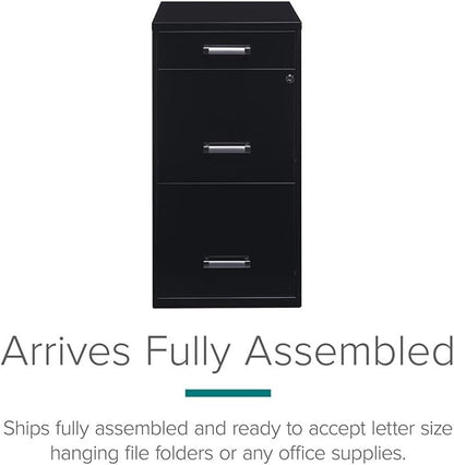 Scranton & Co 27.32" H x 18" D 3-Drawer Modern Metal Filing Cabinet with Pencil-Drawer, High-Sides, Letter Size, Patented Glide Suspension, for Small Office/Home Office, in Black
